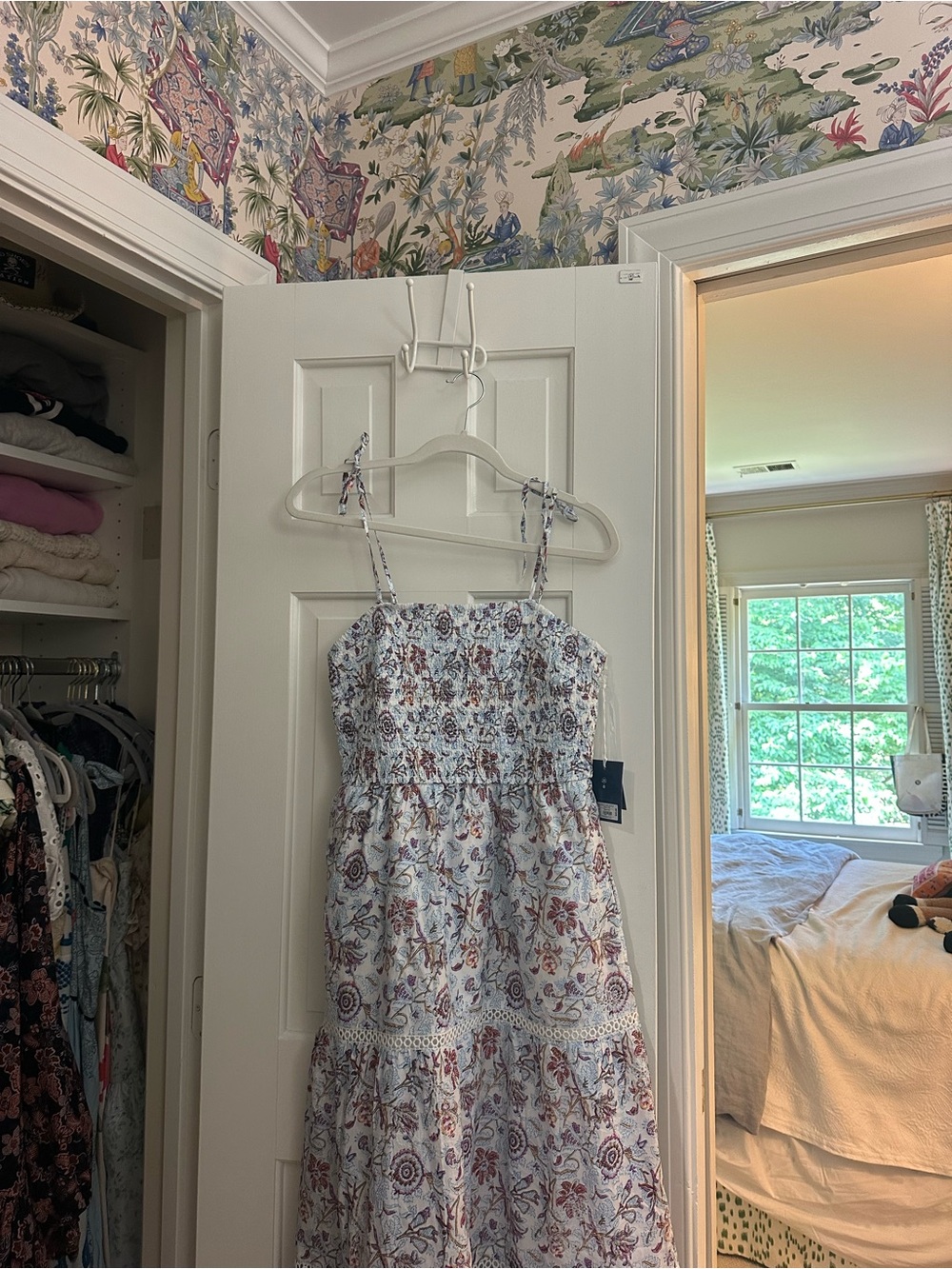 Roller Rabbit White Sundress with Dusty Rose and Blue Floral Print